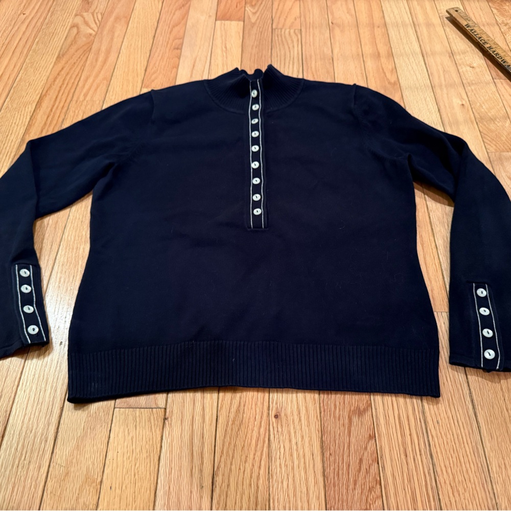 Liz Claiborne Navy Button-Detail Cotton Nautical Coastal Top Size M